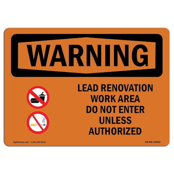 Safety Sign, OSHA WARNING, 7" Height, 10" Width, Aluminum, Lead Renovation Work, Landscape